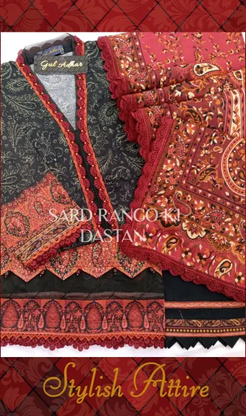 Pakistani Original Guladhar Premium Cambric Cotton Stitched 3pcs _ Black